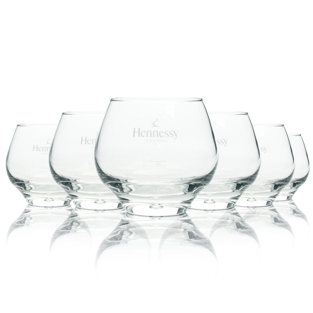 6 Hennessy Cognac Glass Tumblers, Round with Bubble, 300 ml, new