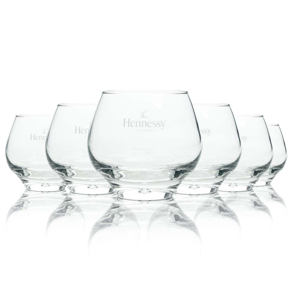 6 Hennessy Cognac Glass Tumblers, Round with Bubble, 300 ml, new