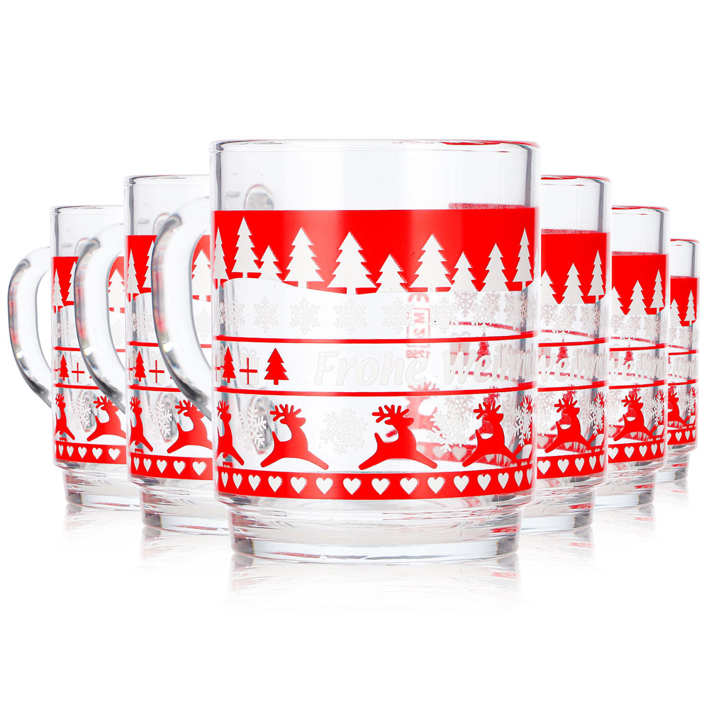 Set of 6 Mohaba Clear Glass Mulled Wine Mugs with Norwegian Deer Pattern, 0.2 L, Calibrated