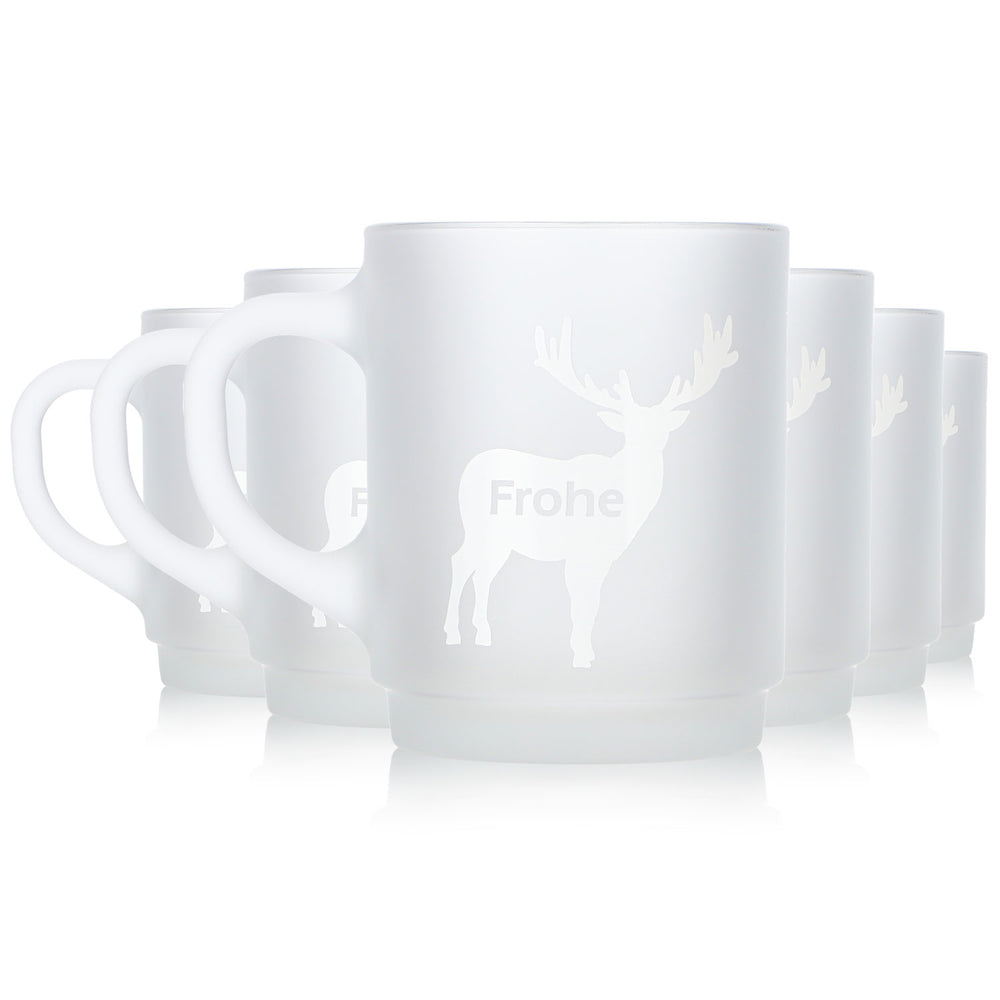 6 Mohaba Satin-Finish Glass Mulled Wine Mugs with Deer Design, "Merry Christmas," 0.2 L, Calibrated
