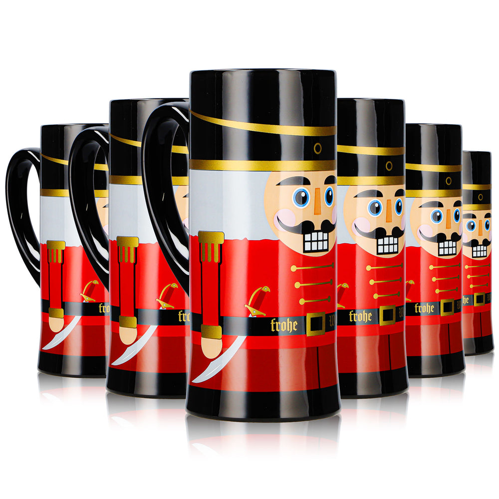 6 Mohaba Mulled Wine Mugs, Flute-Shaped, Nutcracker, Merry Christmas, Black, 0.2 L, Calibrated