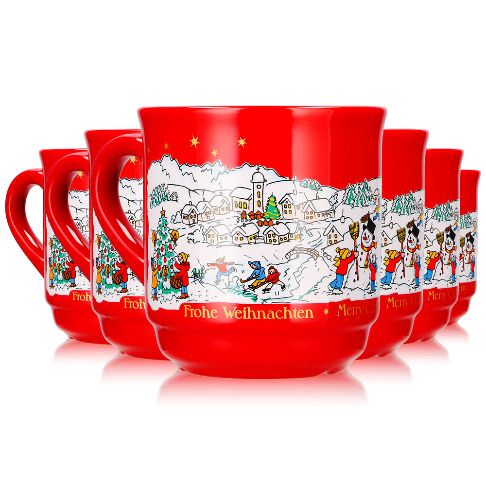 6 Mohaba Mulled Wine Mugs, Model 8000, Merry Christmas, Winter, Fire Red, 0.2 L, Calibrated