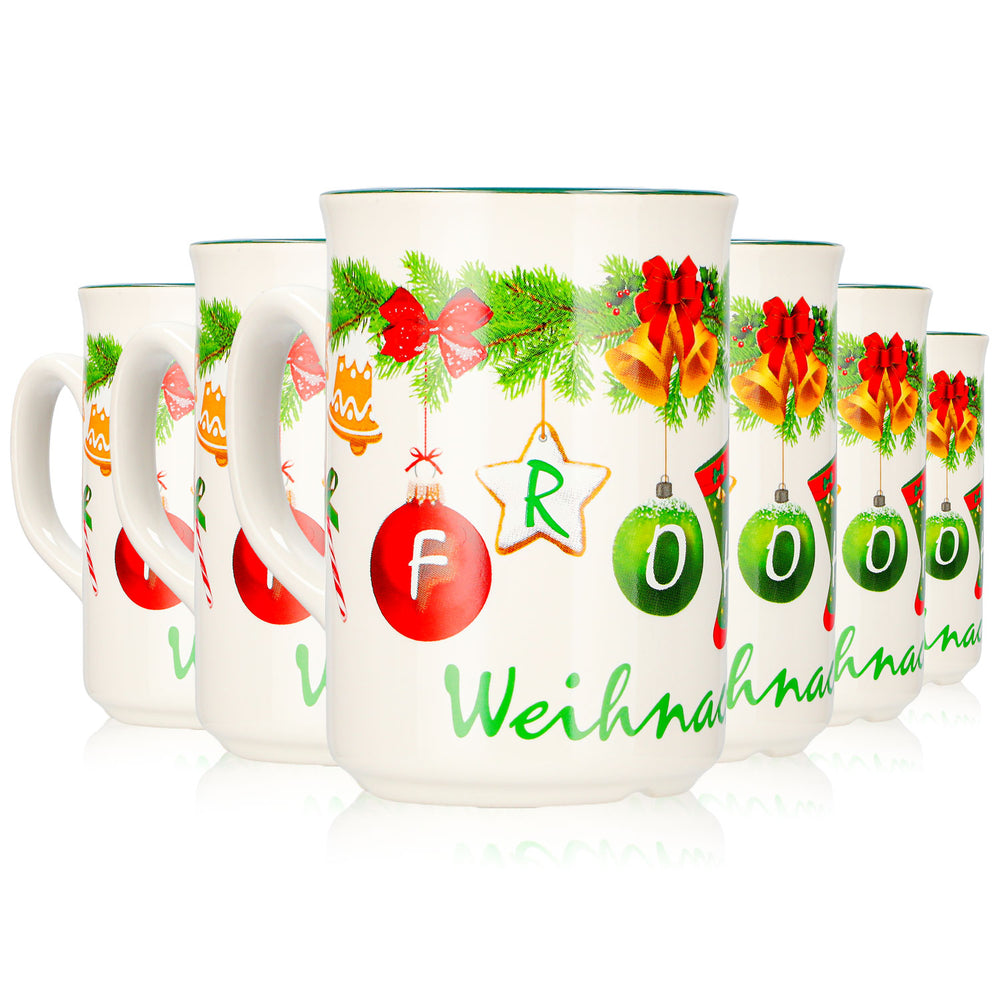 6 Mohaba Mulled Wine Mugs, Model 9000, Christmas Garland, "Merry Christmas Chamonix," 0.2 L, calibrated