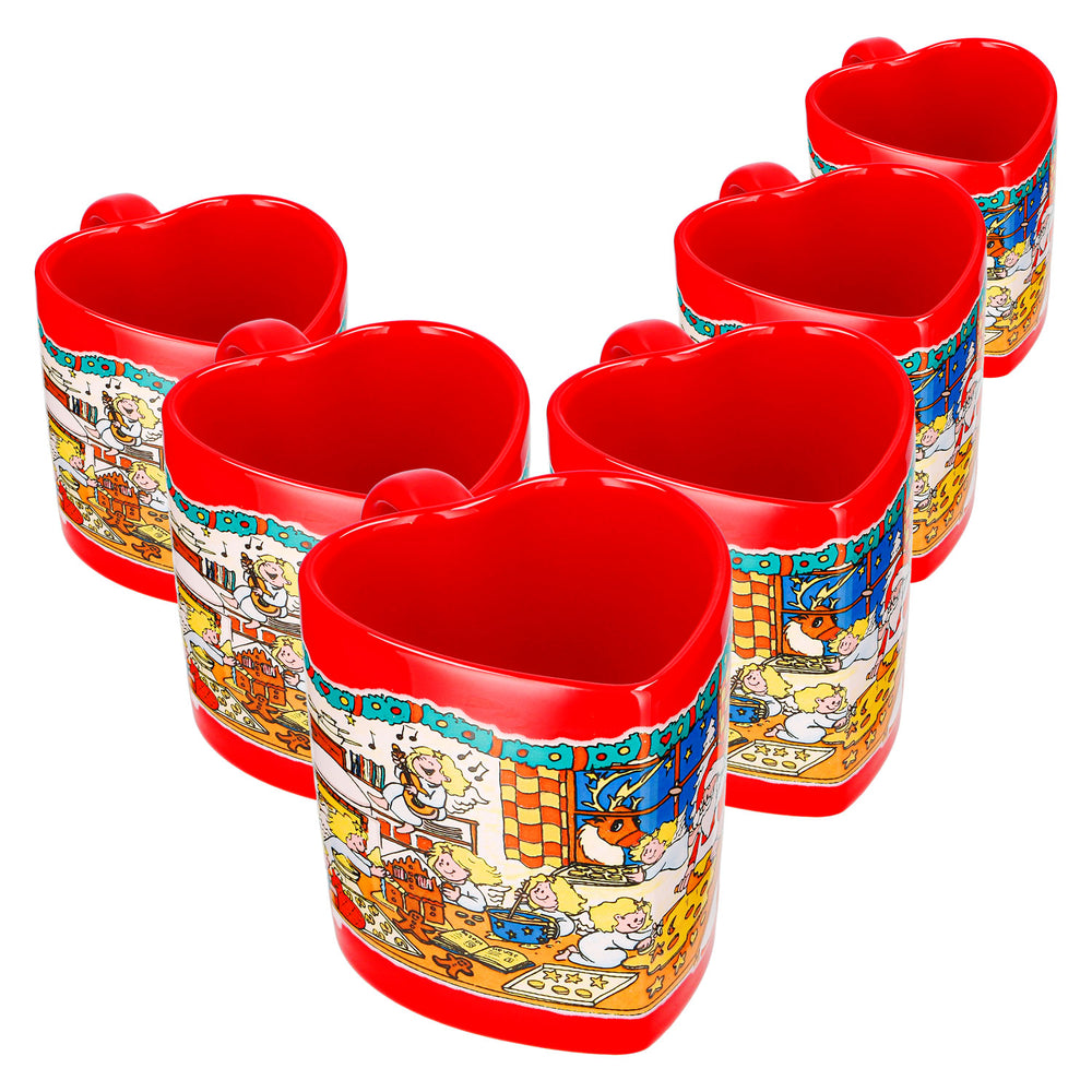 6 Mohaba Mulled Wine Mugs, Heart-Shaped Christmas Bakery Mug with Angel, Fire-Red, 0.2 L, Calibrated