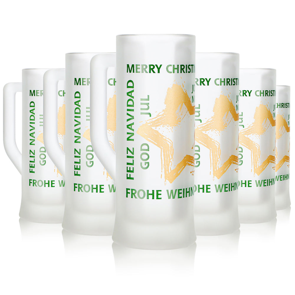 6 Mohaba Karlsseidel Mulled Wine Mugs, Satin-Finish Glass, Merry Christmas Star, 0.2 L, Calibrated