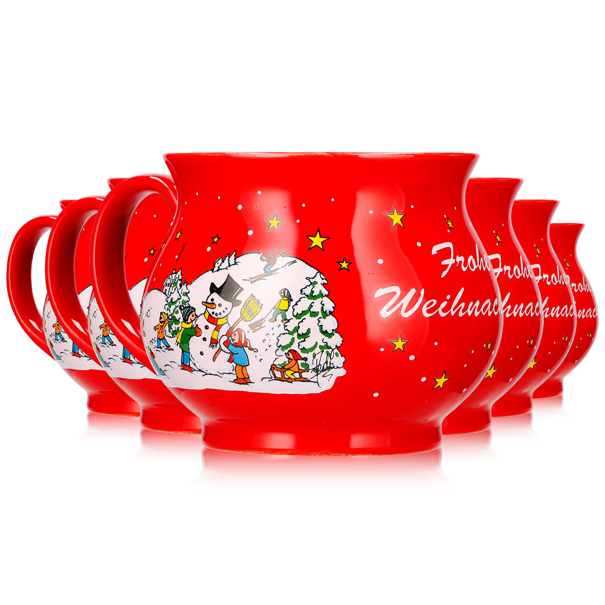 6 Mohaba Mulled Wine Mug, Round Mug, Merry Christmas, Winter, Fire Red, 0.2 L, Calibrated