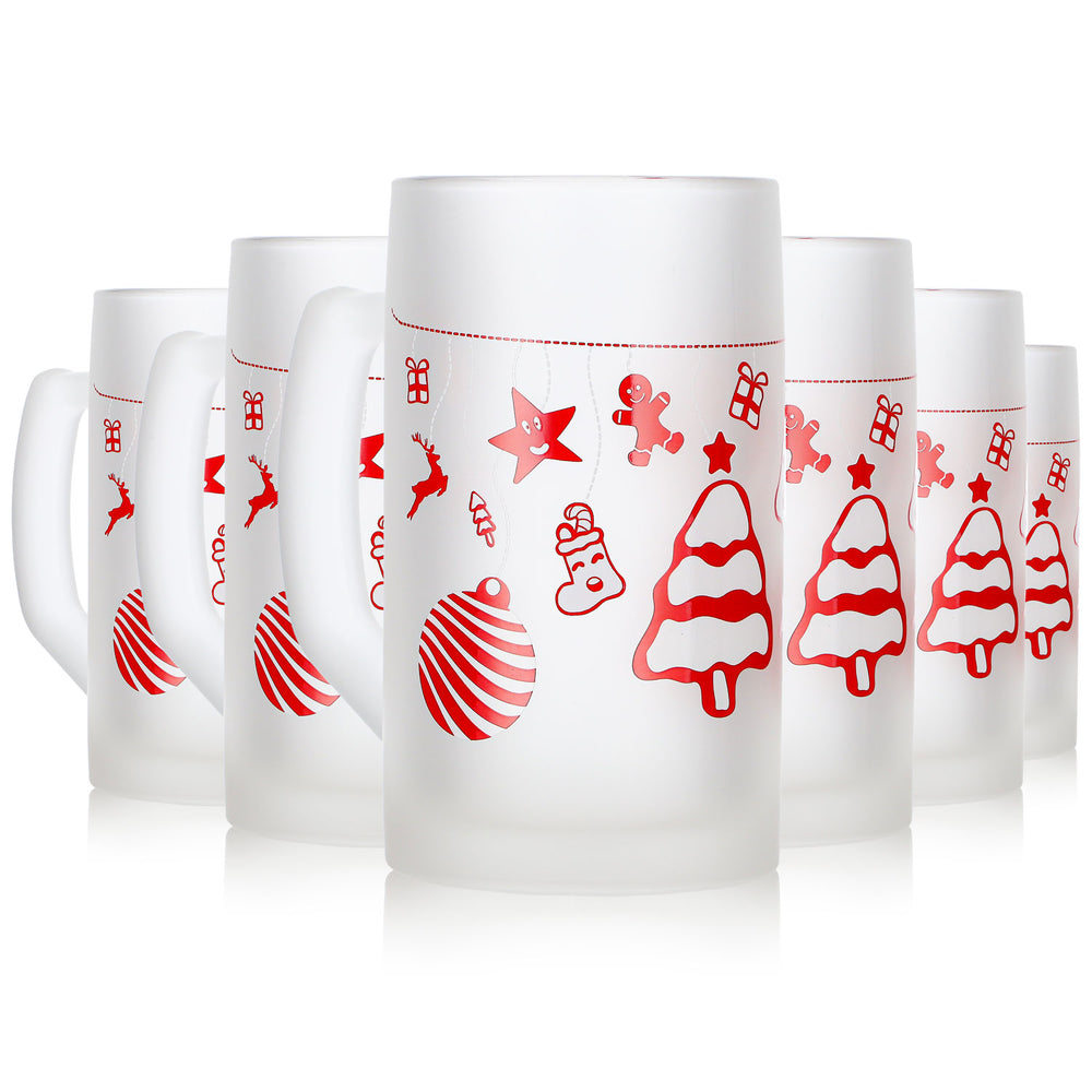 6 Mohaba Ludwigsseidel Glazed Glass Mulled Wine Mugs with Christmas Tree Design, 0.2 L, Calibrated