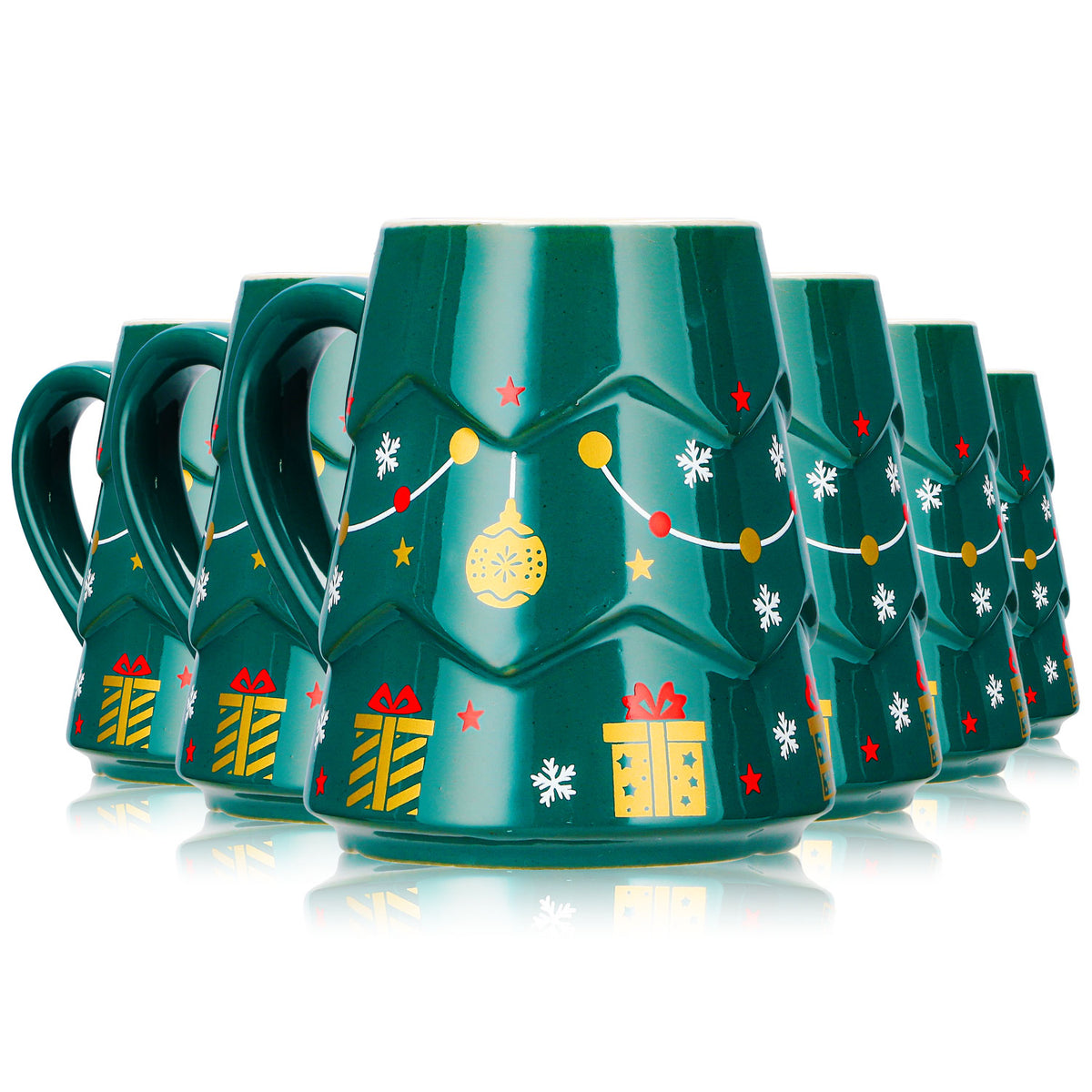 6 Mohaba Mulled Wine Mugs, Christmas Tree Design, Dark Green / Chamonix, 0.2 L, Calibrated