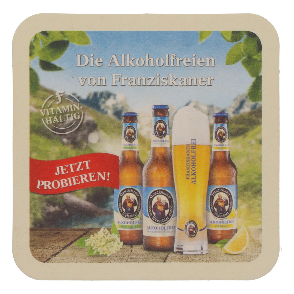 60 Franziskaner beer coasters, 9.5 x 9.5 cm, "Franziskaner Non-Alcoholic Beers" – View 4
