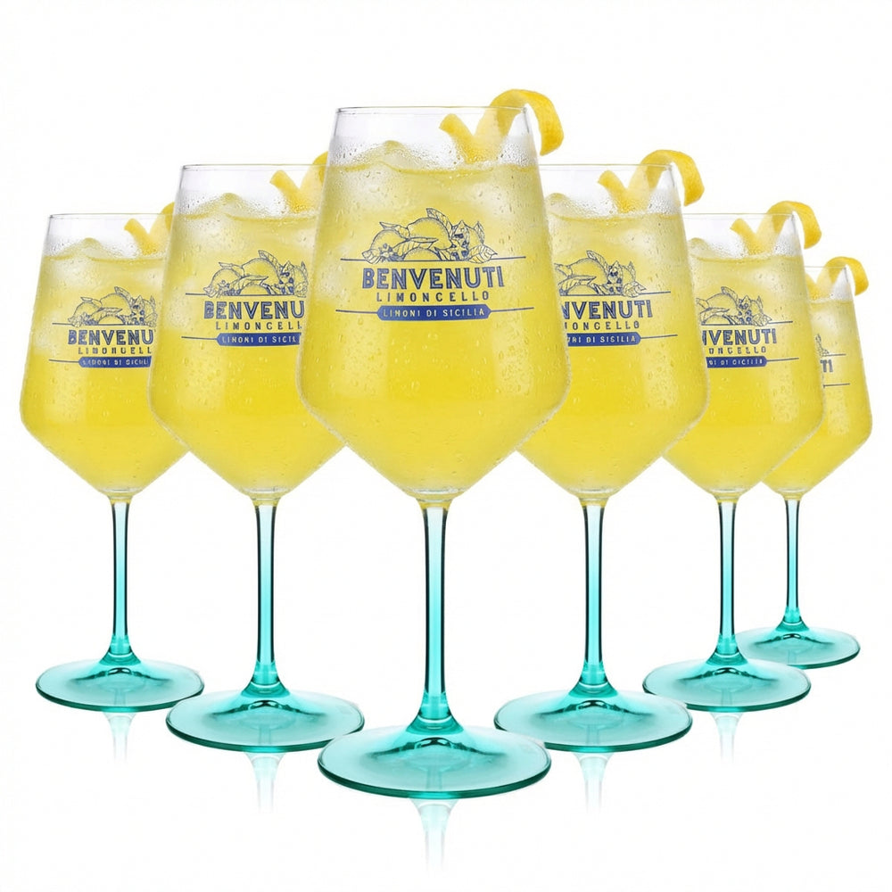 Set of 6 Benvenuti Limoncello balloon glasses, 0.53 l – Rastal glass with turquoise base