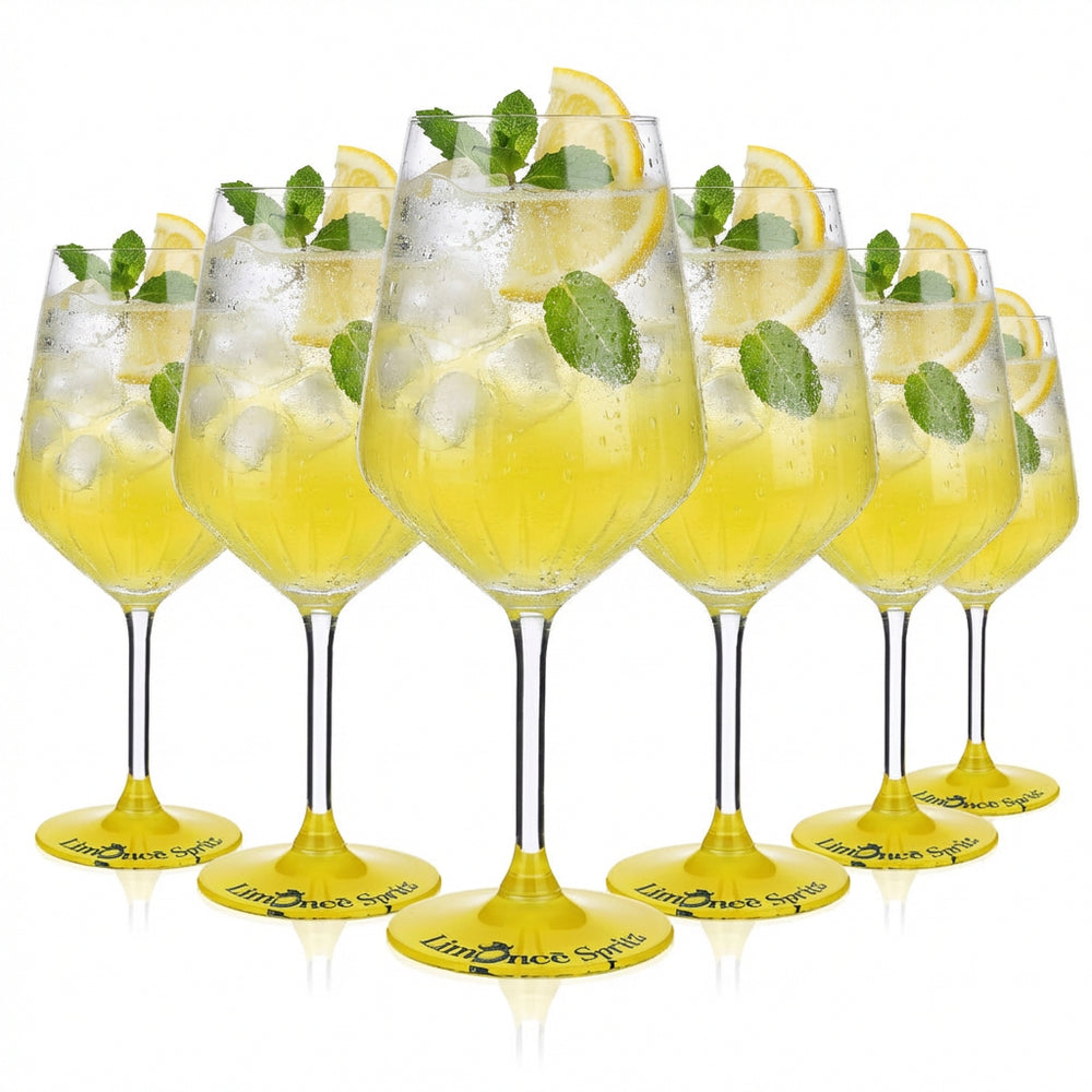 Set of 6 Limonce Limoncello glasses, 0.52 l – embossed glass with yellow base and logo print