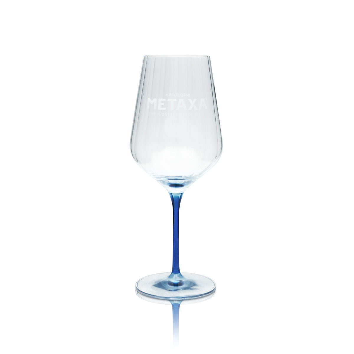 Set of 6 Metaxa brandy glasses, 0.57 l – embossed wine glass with blue base and stem – View 3