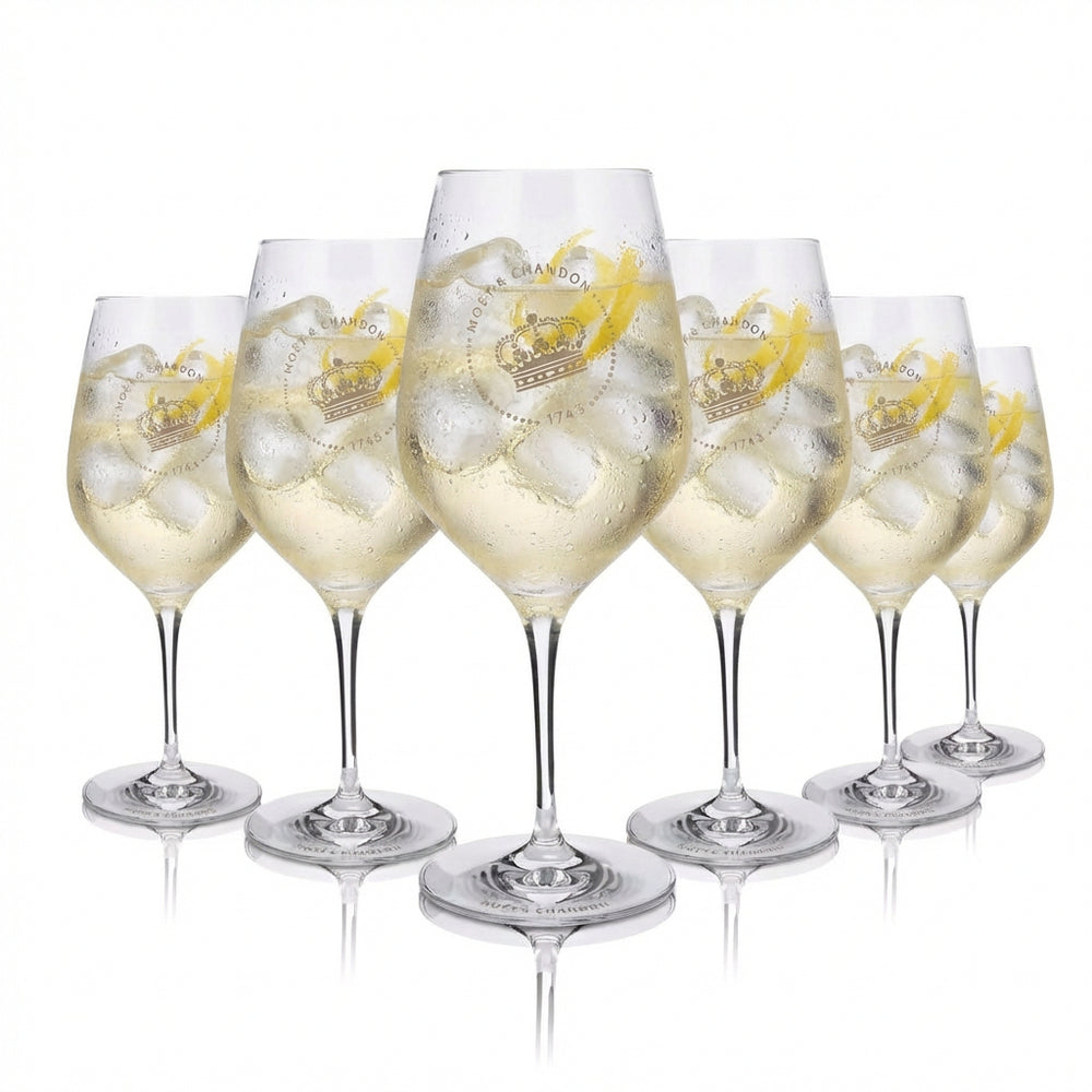 Set of 6 Moët & Chandon champagne glasses, 0.63 l – real glass goblets with calibration mark