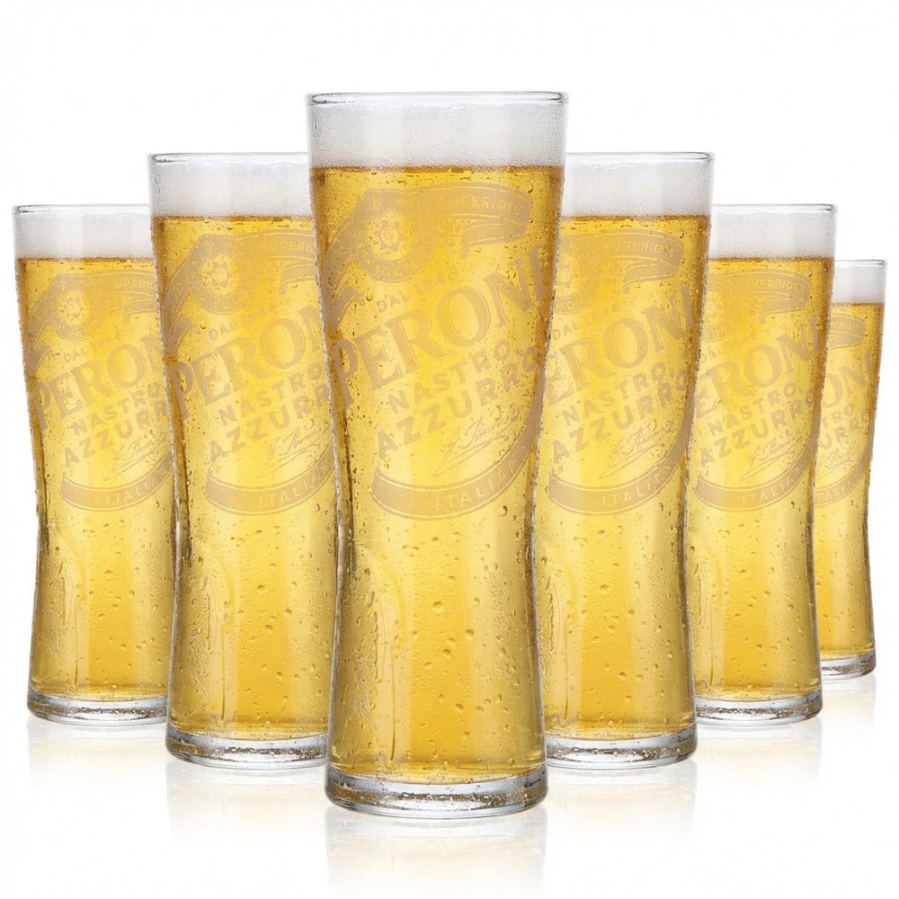 Set of 6 Peroni Nastro Azzurro 0.2-liter glasses – Signature Relief tumbler, calibrated