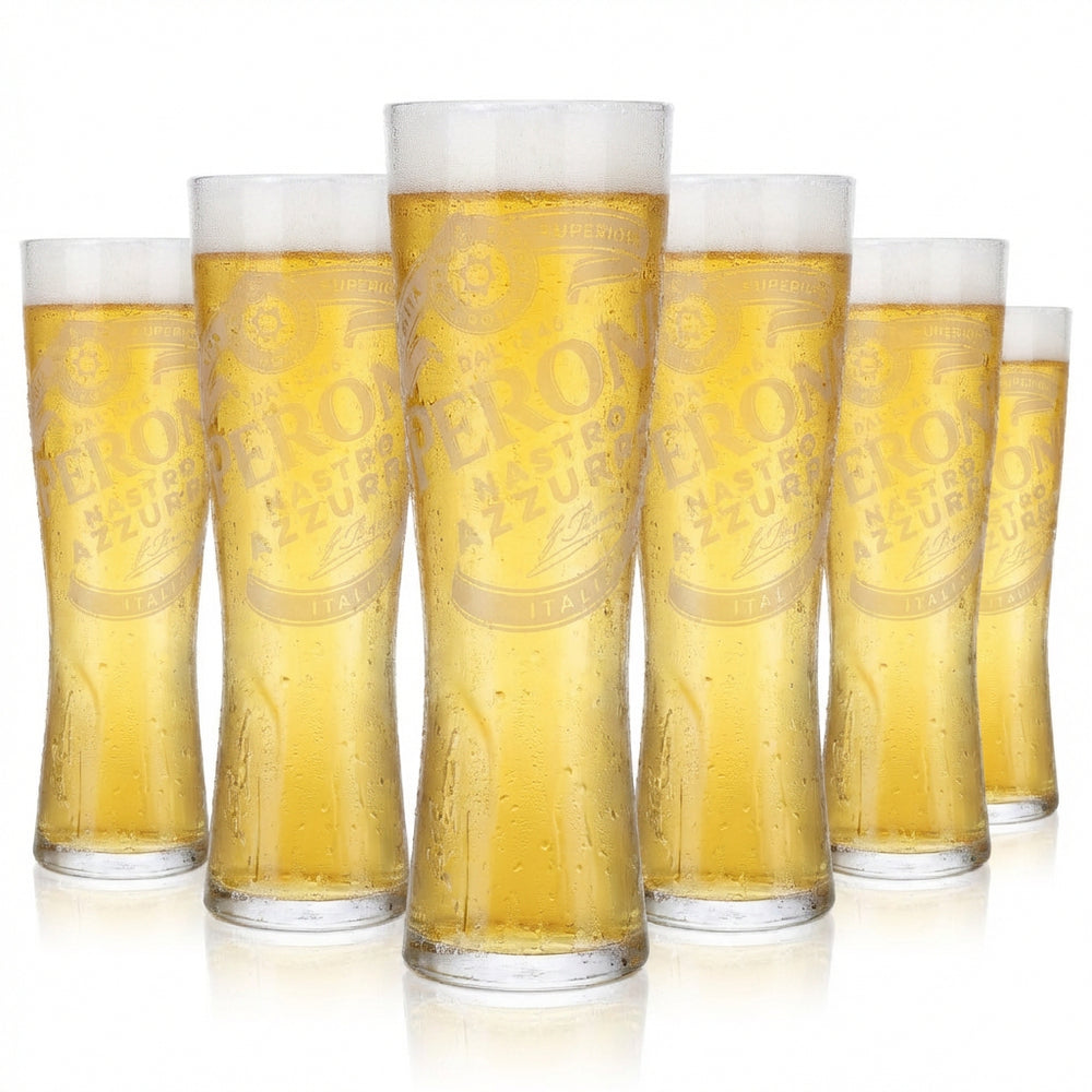 Set of 6 Peroni Nastro Azzurro 0.3-liter glasses – tumbler with signature relief, calibrated