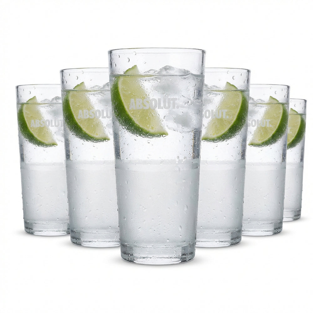 6x Absolut Glass 0.33l Frosted Design Satin-Finish Glasses Calibrated Long Drinks Cocktails