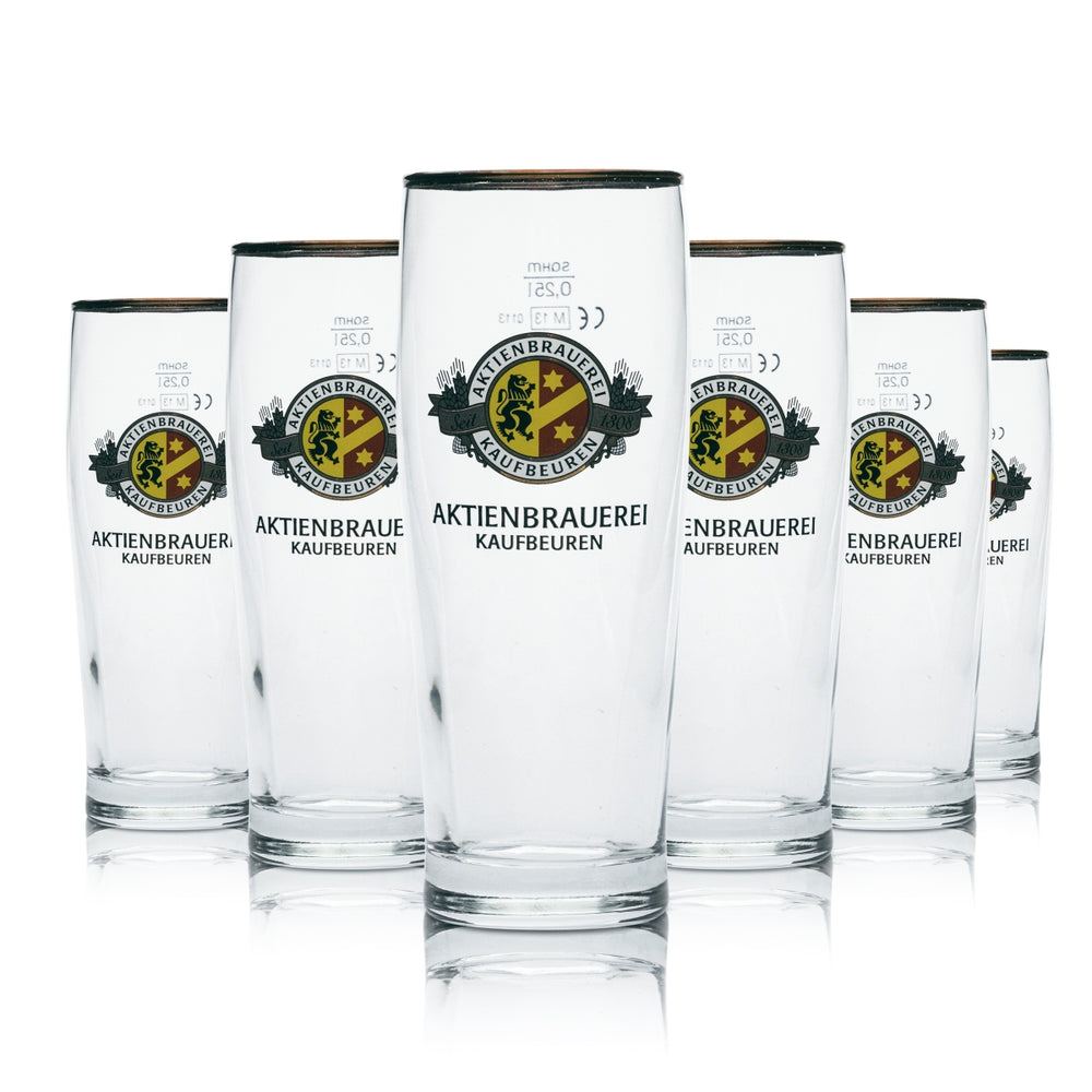 6x Aktienbrauerei Kaufbeuren beer glass 0.25l cup with gold rim, glasses, catering, bar