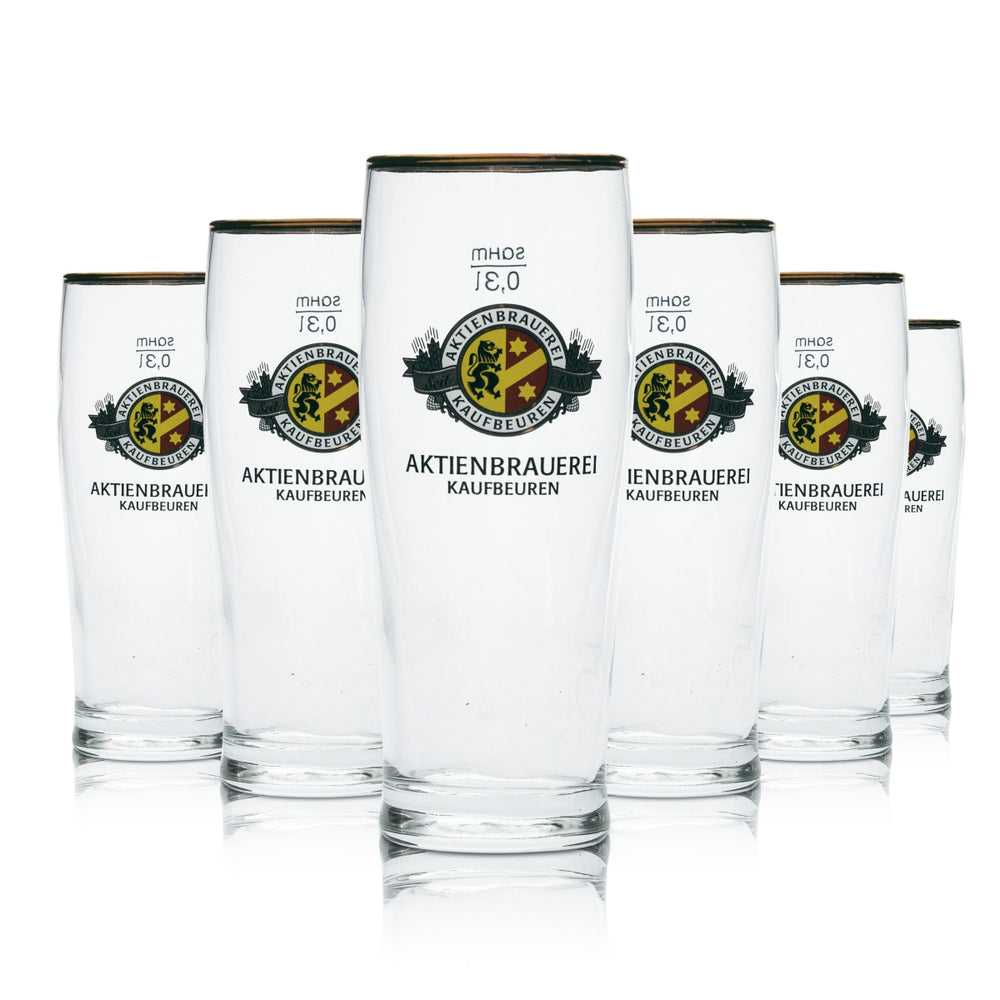 6x Aktienbrauerei Kaufbeuren beer glass 0.3l cup with gold rim, glasses, gastro bar