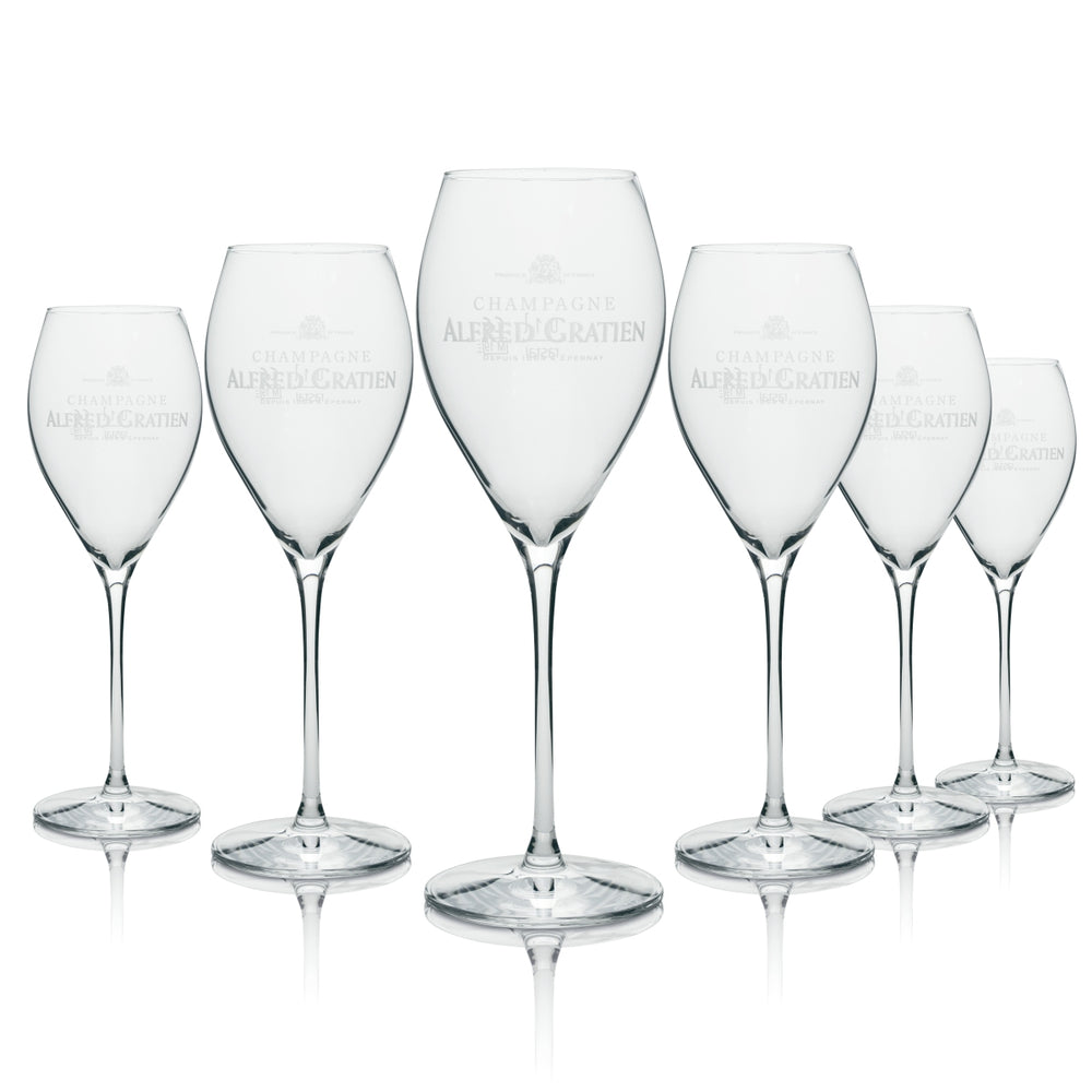 6x Alfred Gratien Champagne Glass Flute White Logo 280ml rastal