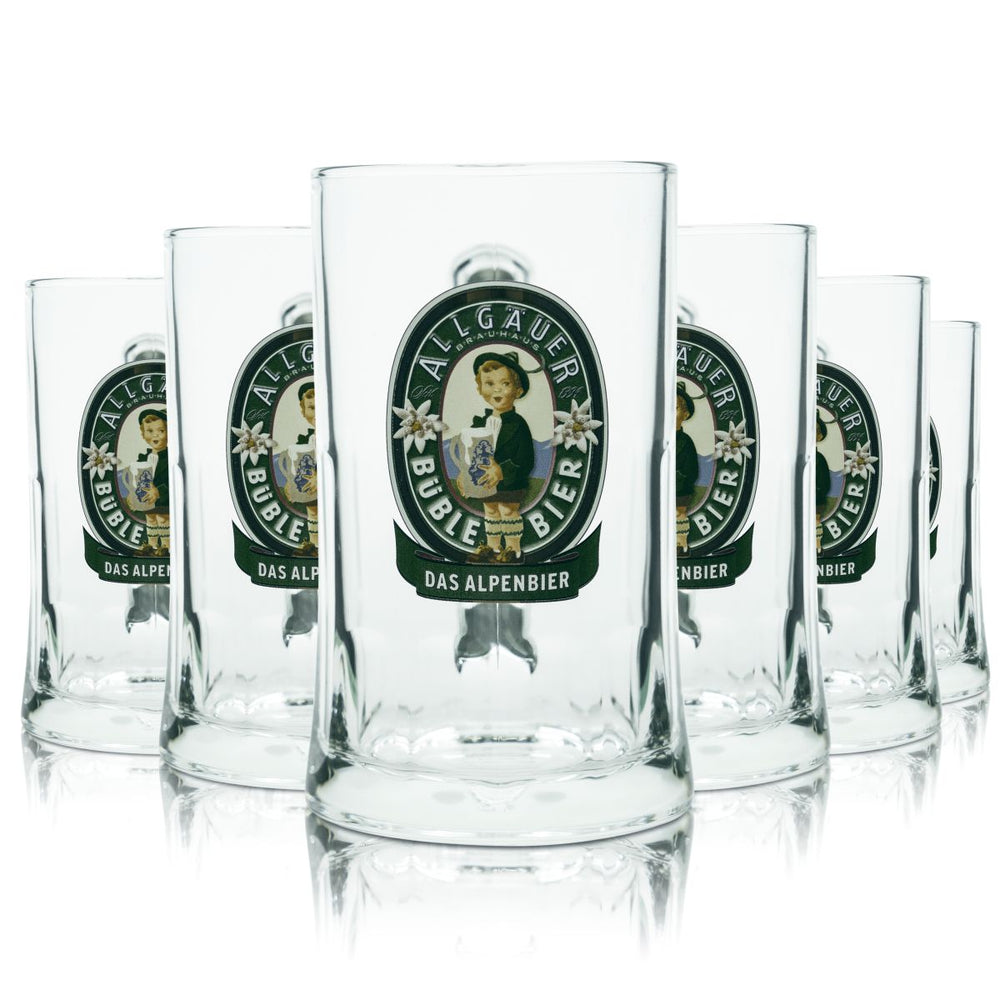 6x Allgäu Büble beer glass 0.5l beer mug  Handle glasses Tankards Seidel Brewery