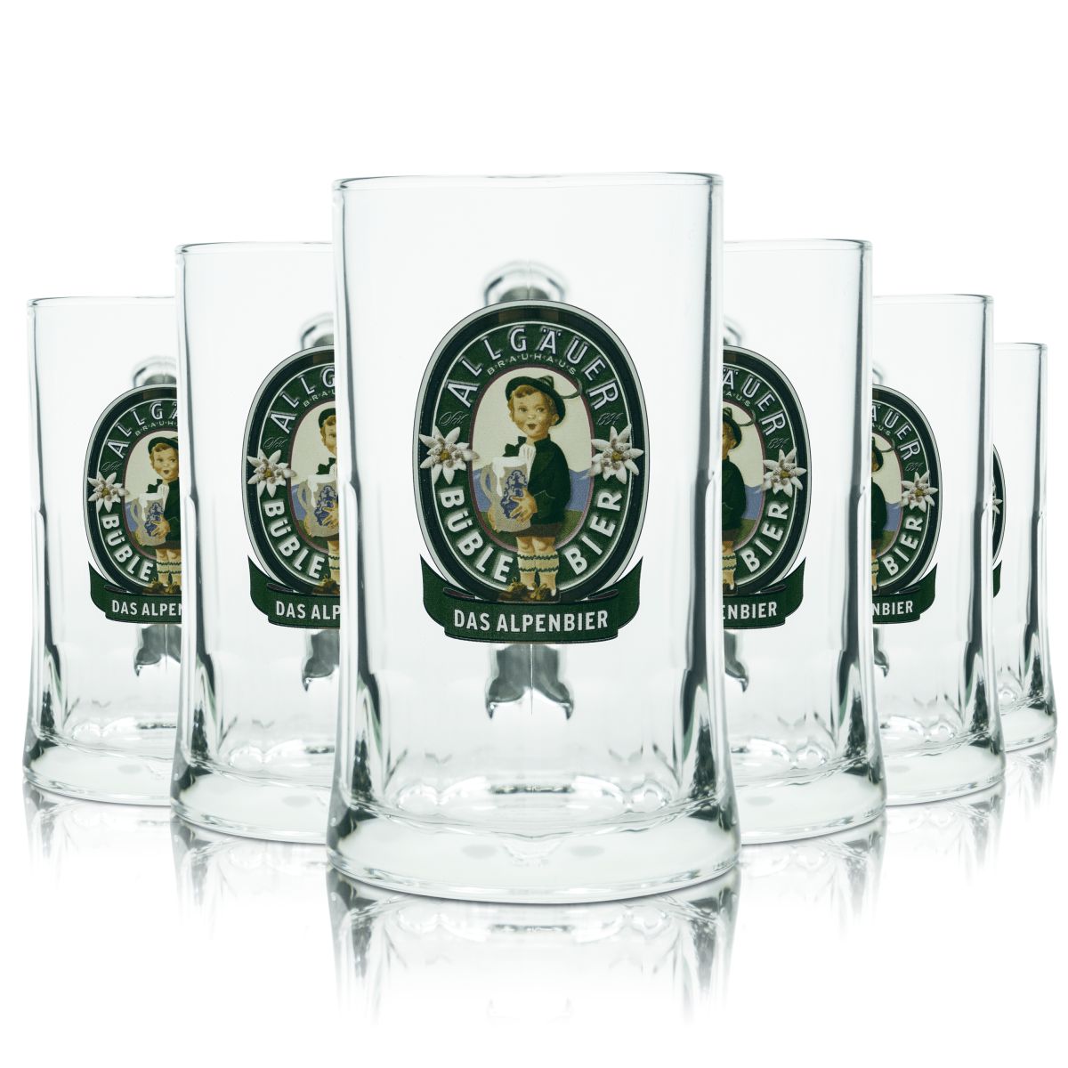 6x Allgäu Büble beer glass 0.5l beer mug  Handle glasses Tankards Seidel Brewery