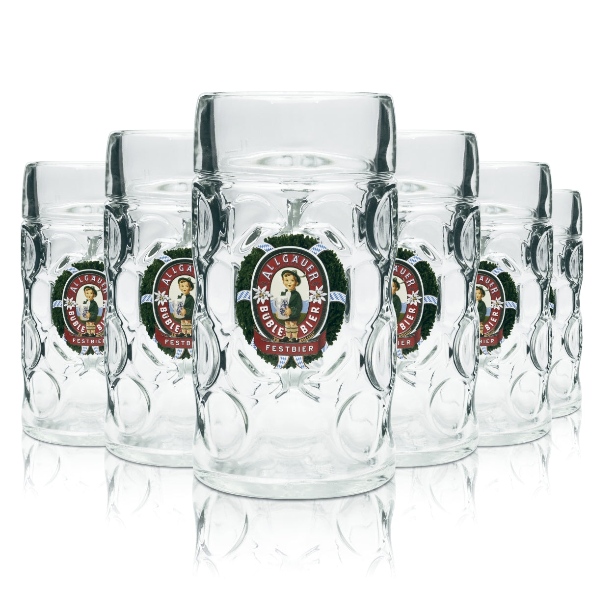 6x Allgäu Büble 1L beer mug "Festbier" tankard Seidel mugs glasses relief