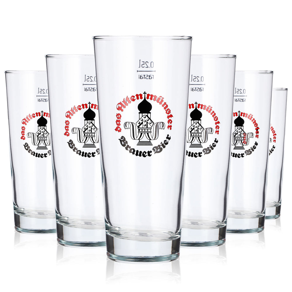 6 Altenmünster Beer Glasses, 0.25 L, Red and Black Rastal Logo