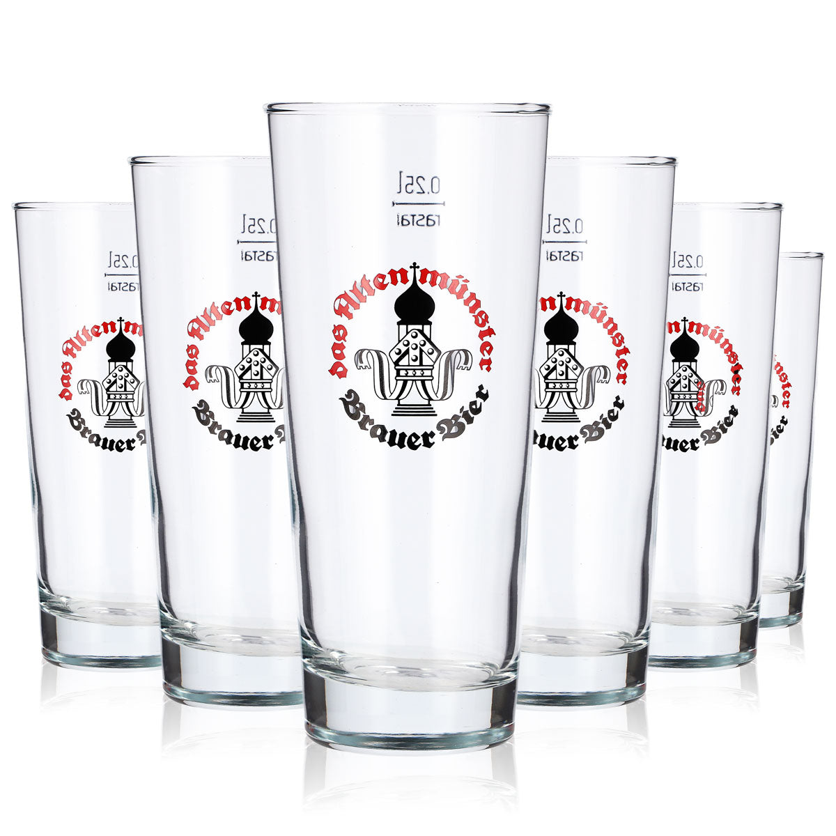 6 Altenmünster Beer Glasses, 0.25 L, Red and Black Rastal Logo
