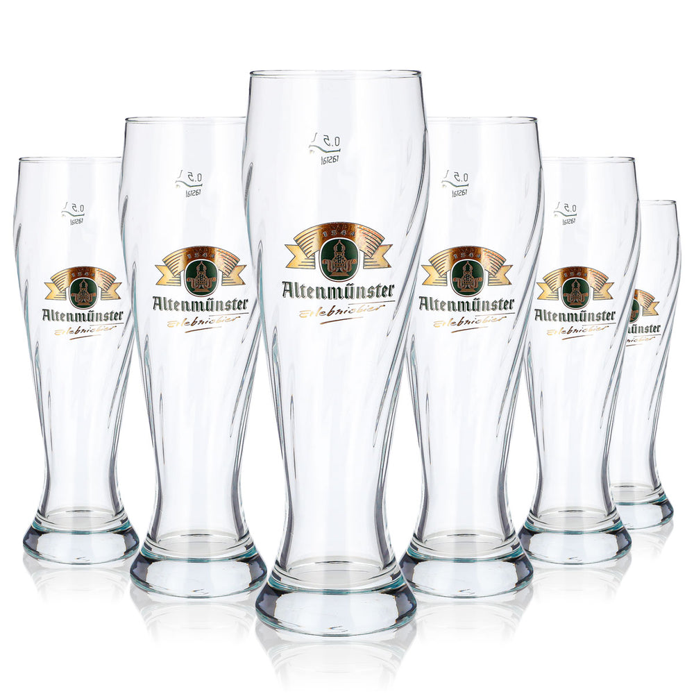 6 Altenmünster Beer Glasses, 0.5 L, Wheat Beer Glasses with Relief Design, Rastal (Set of 6)