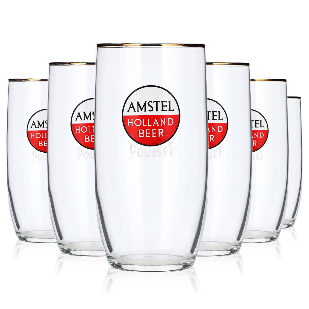 6 Amstel Beer Glasses, 0.29 L, Gold-Rimmed Beer Glasses, Willibecher Seidel (Set of 6)