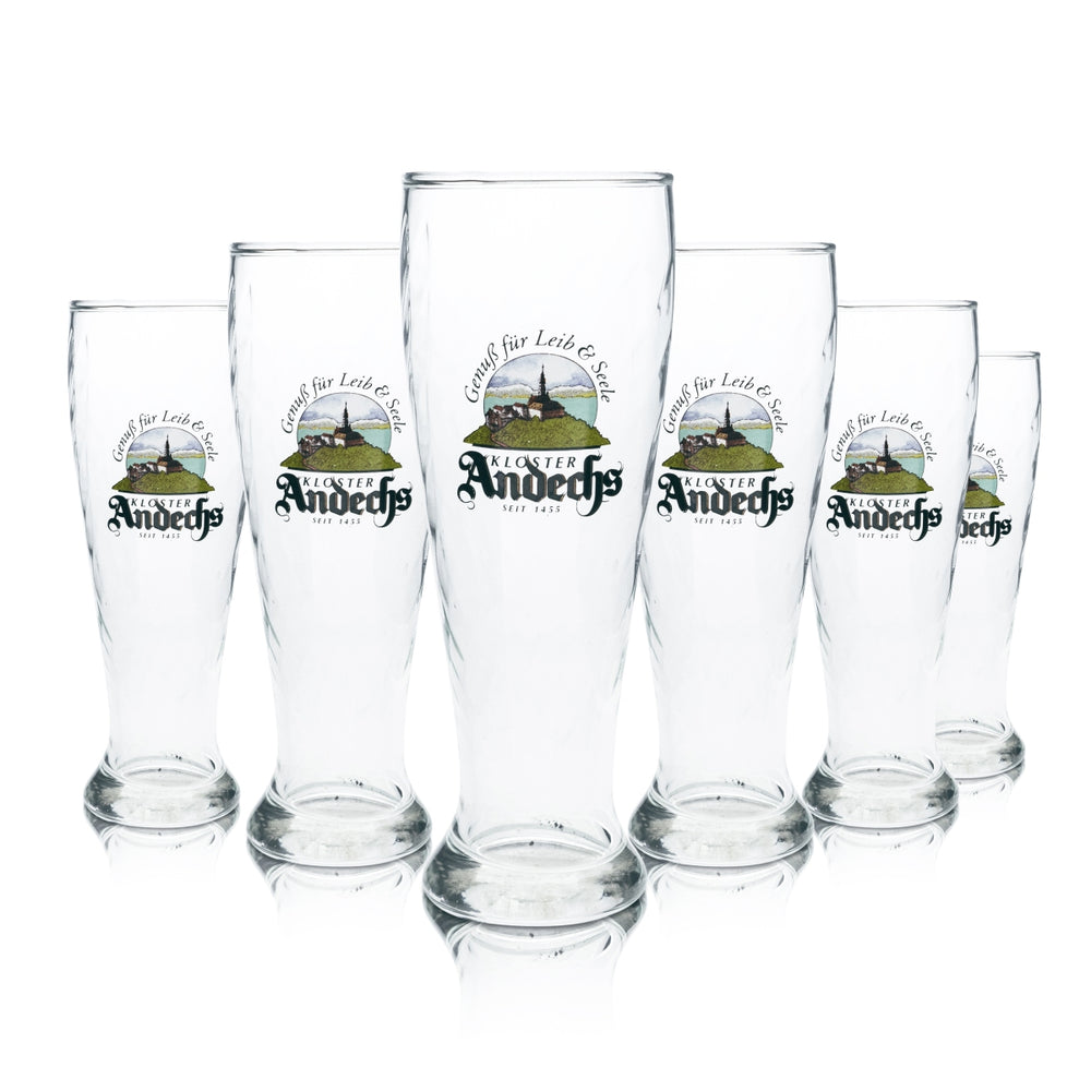 6x Andechs Beer Glass 0.5l Yeast Wheat Beer Contour Glasses Gastro Brewery Bar