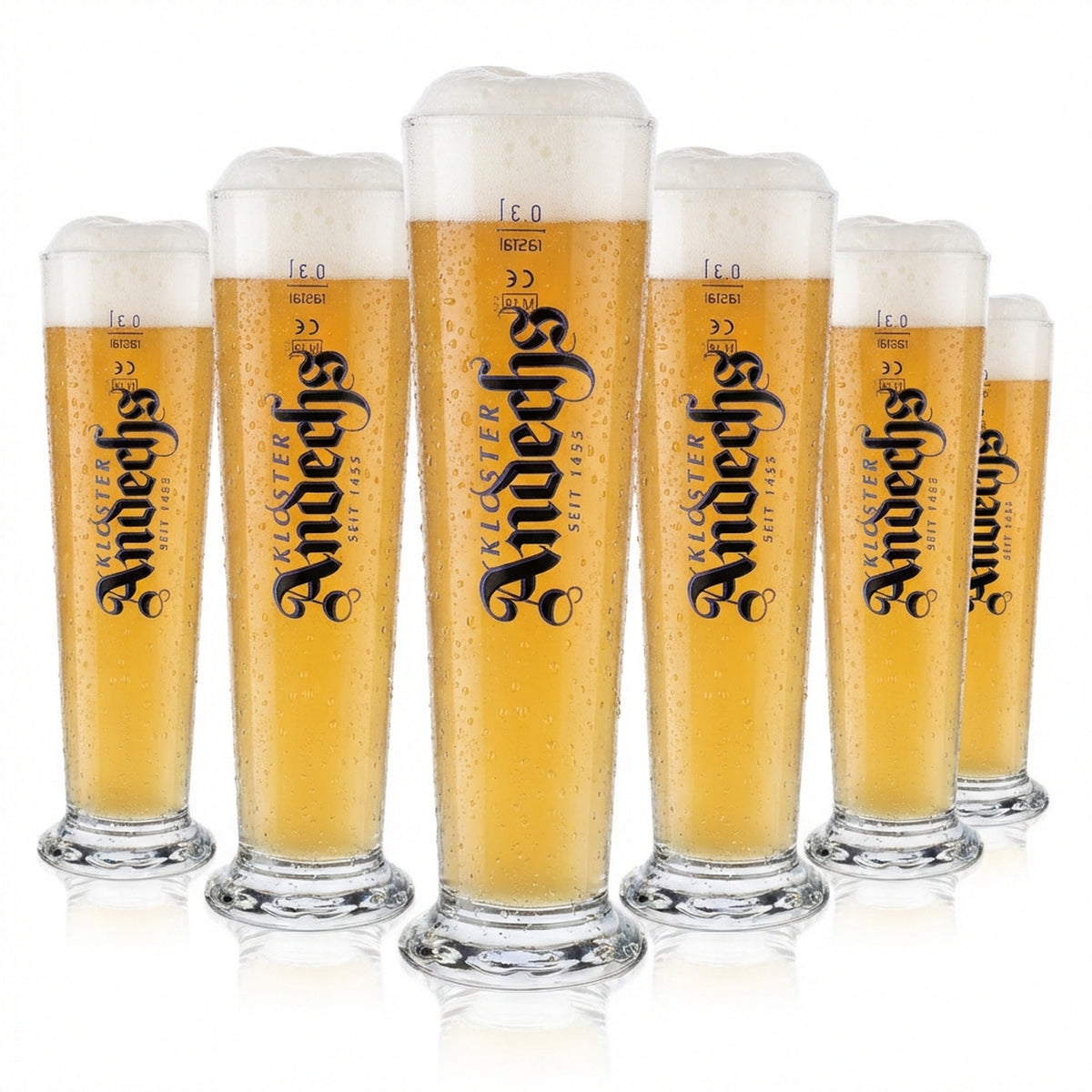 6x Andechs beer glass 0.3l Beer glasses Trophy glass Vertical logo