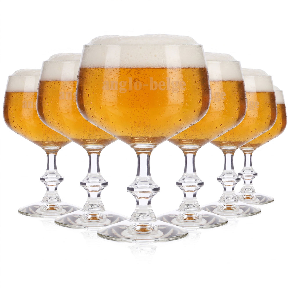 6 Anglo-Belge Beer Glasses, 0.36 L, Balloon-Shaped, White "Gin" Lettering (Set of 6)