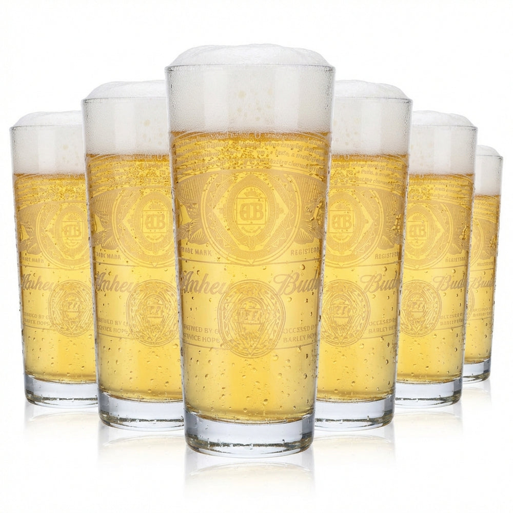 6x Anheuser-Busch Bud Beer Glass 0.4l Mug White Logo Frankonia