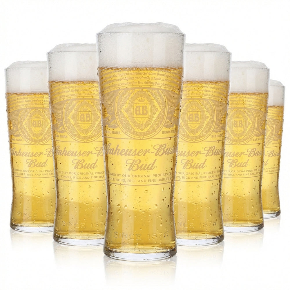 6x Anheuser-Busch Bud Beer Glass 0.5l Contour Creed White Logo