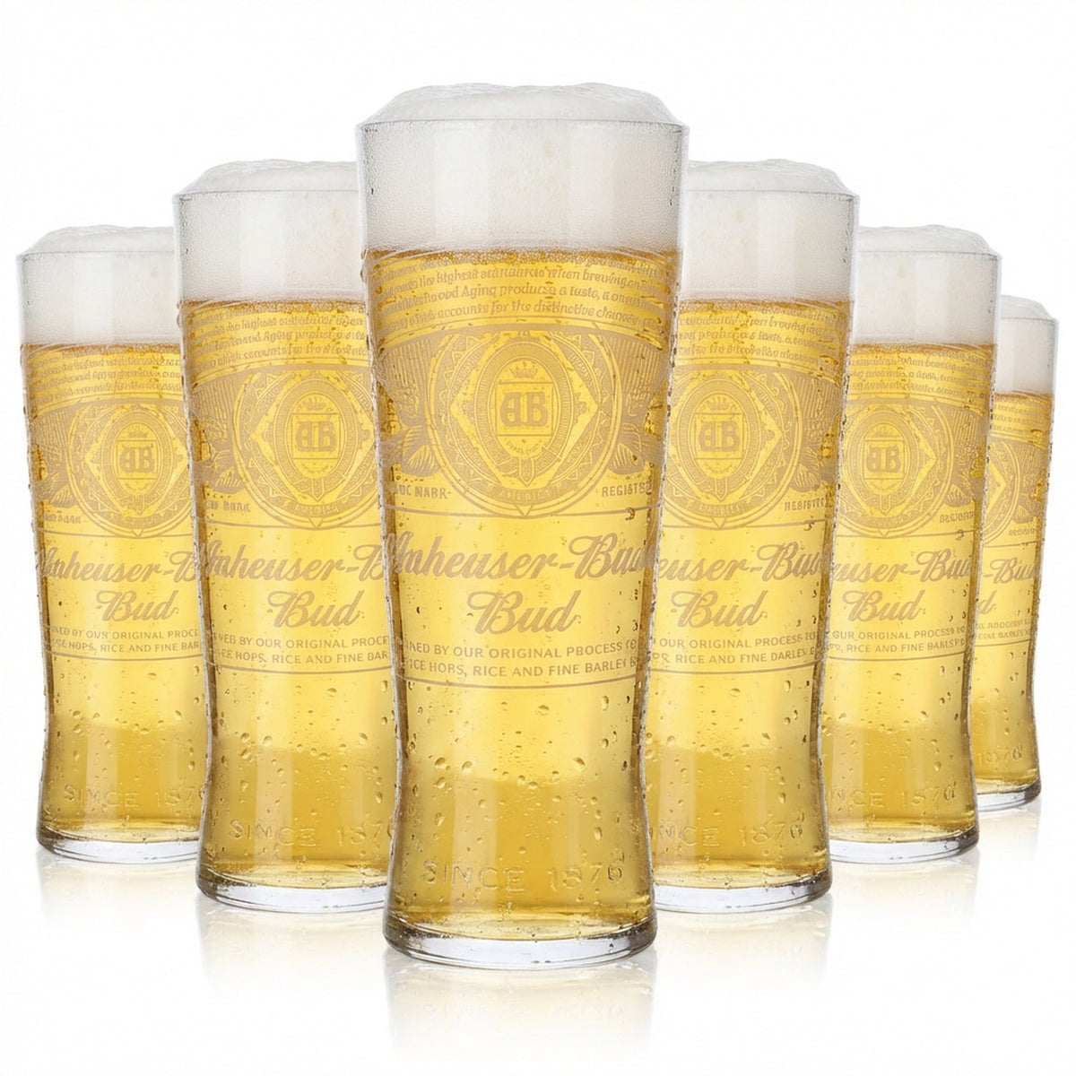6x Anheuser-Busch Bud Beer Glass 0.5l Contour Creed White Logo