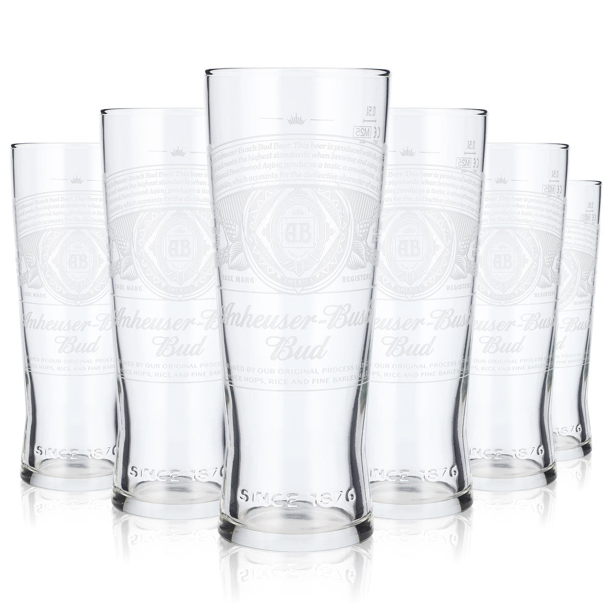 6x Anheuser-Busch Bud Beer Glass 0.5l Contour Creed White Logo – View 6