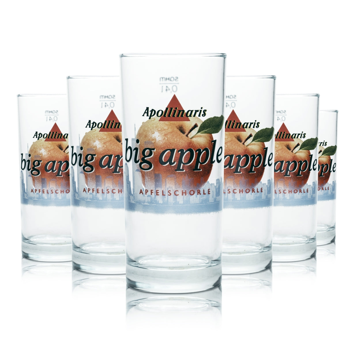 6x Apollinaris glass 0.4l cup glasses Big Apple apple spritzer mineral water