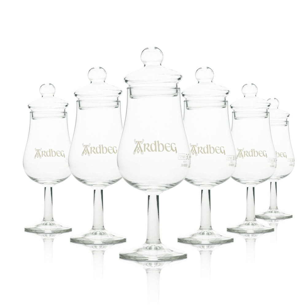 6x Ardbeg Whiskey Glass Tasting 4cl with Lid Logo White Urban Bar