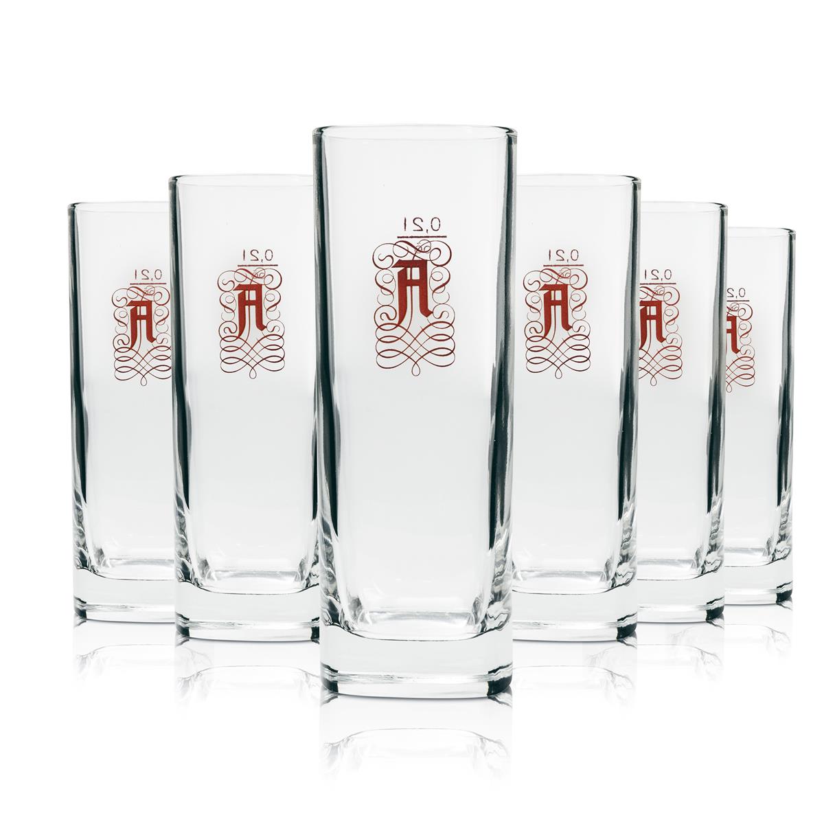 6x Asbach Uralt glass long drink, old square version