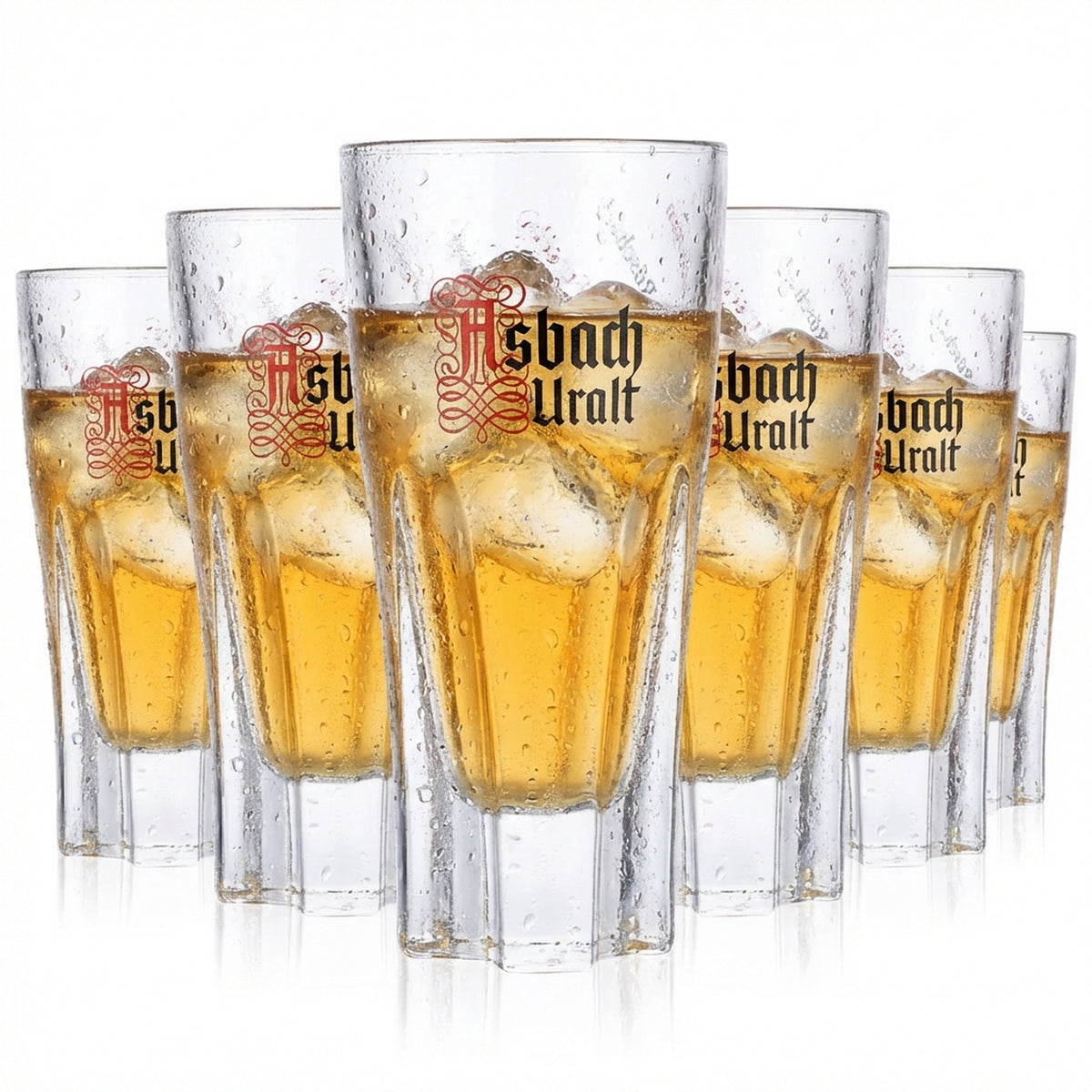 6x Asbach brandy glasses 2cl/4cl Stamper logo Uralt "Hütchen Rüscher" Rastal