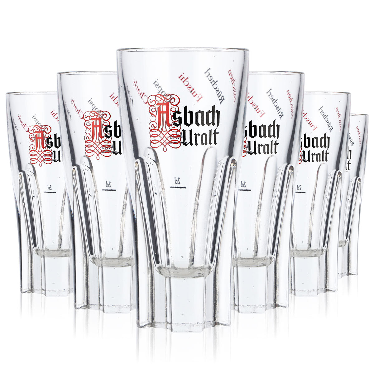 6x Asbach brandy glasses 2cl/4cl Stamper logo Uralt "Hütchen Rüscher" Rastal – View 6