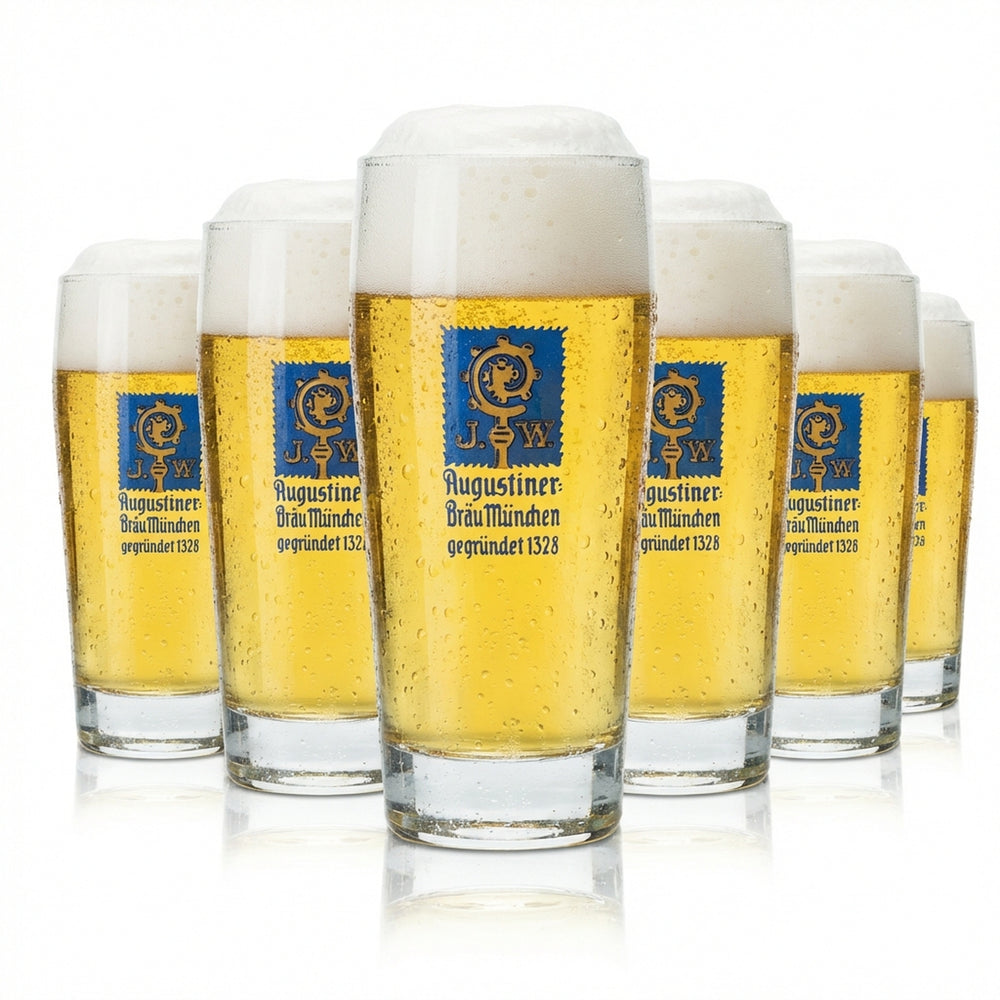6x Augustiner Beer Glass 0.2l Willi Becher Glasses Bavaria Brewery Beer Helles