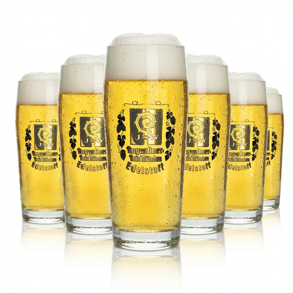 6x Augustiner beer glass 0.5l Rastal with gold rim