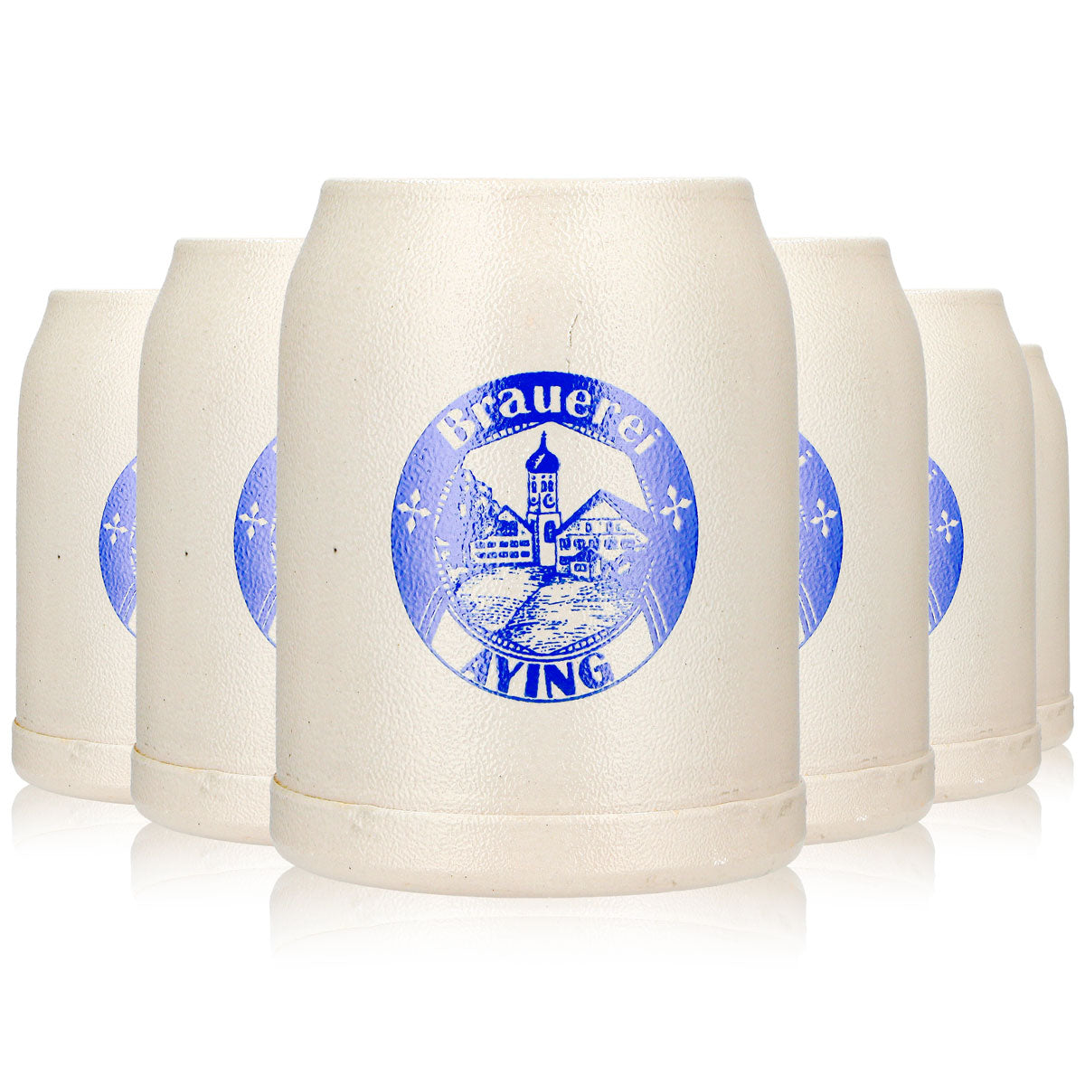 6 Ayinger Beer Glasses, 0.5 L, Blue Logo, Brewery-Style Earthenware (Set of 6)