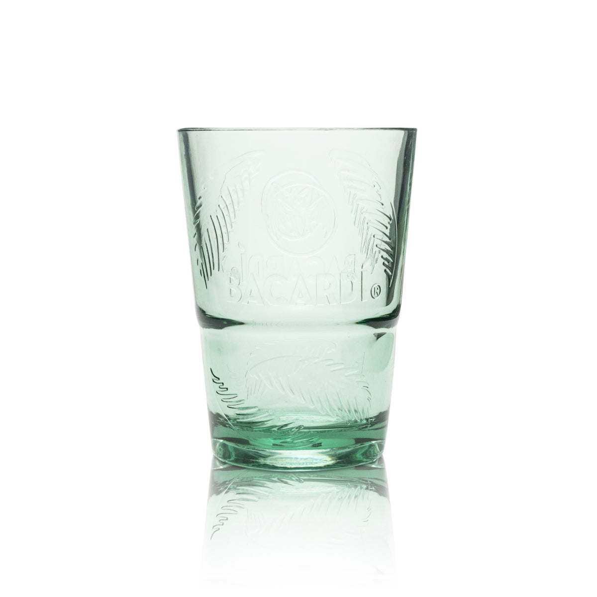 6x Bacardi reusable plastic cups, glass, 0.36 l, green long drink glasses with palm tree pattern – View 2
