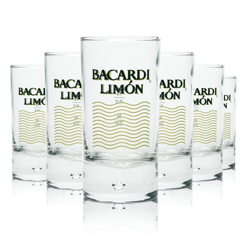 6x Bacardi Limon Rum Glass Shot 2cl 4cl Short Glasses Stamper Schnapps Air Bubble