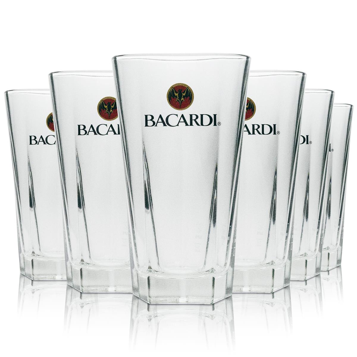 6x Bacardi Rum Long Drink Glass, 5-sided, 355 ml