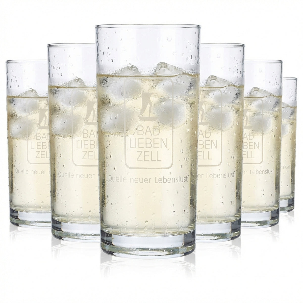 6x Bad Liebenzeller water glasses, 0.2 l, stem, satin-finished B&P logo