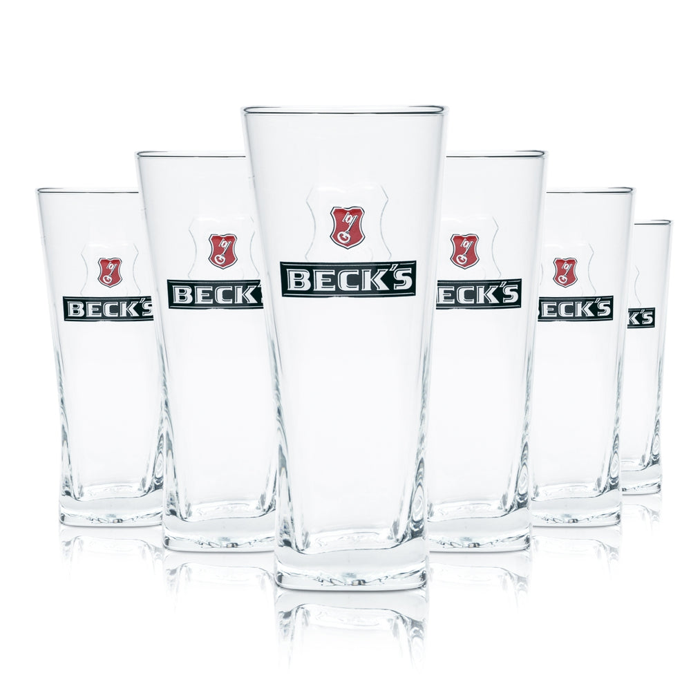 6x Beck's Beer Glass 0.3l Mug Henry Willi Glasses Relief Cup Brewery Print Beer